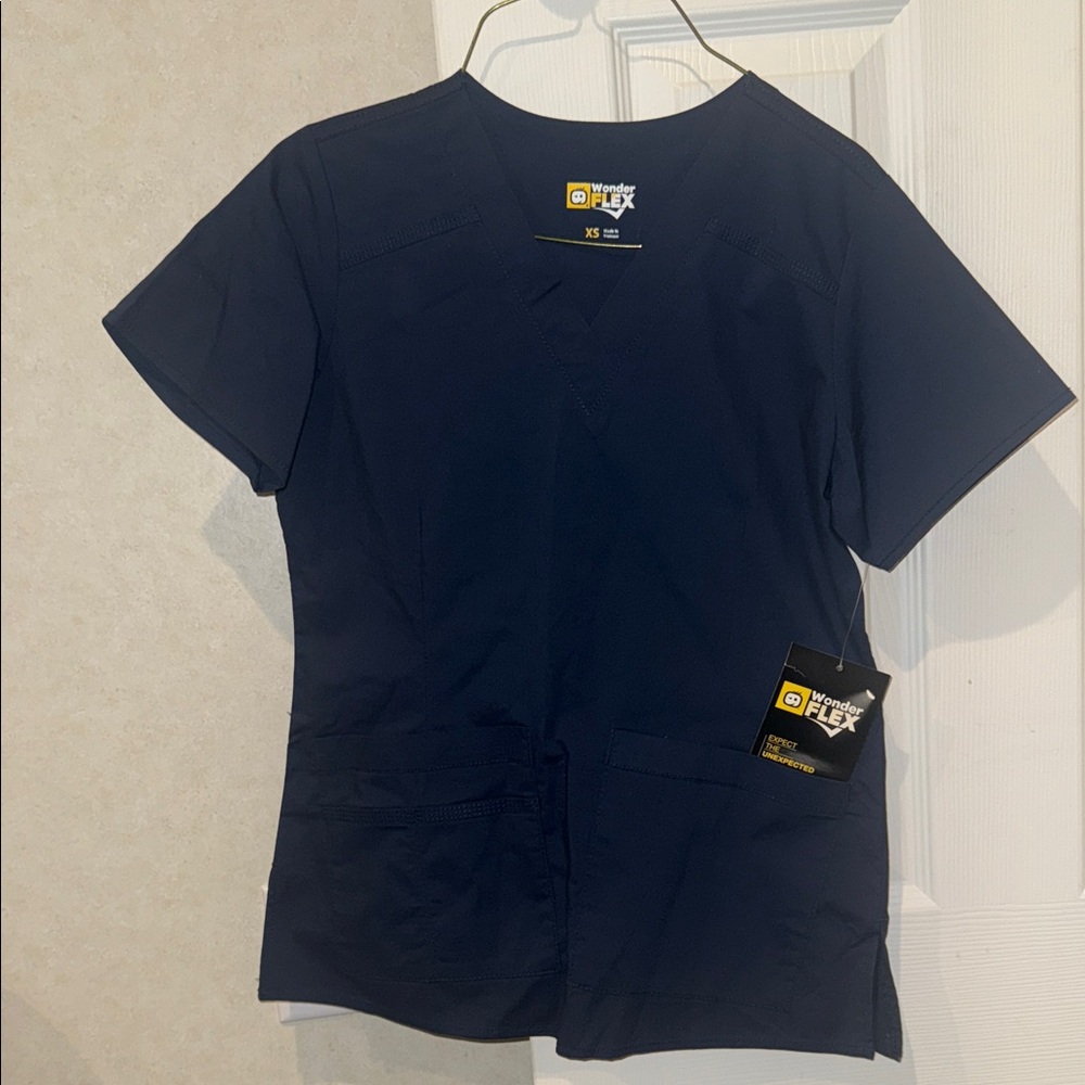 Dark Blue Scrub Top with Pockets